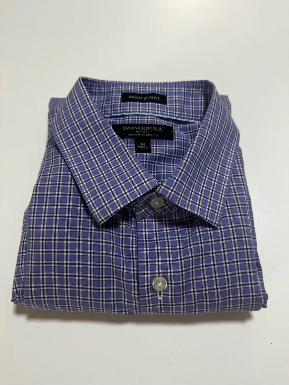 Banana Republic men’s cotton Purple Check Dress Shirt, M